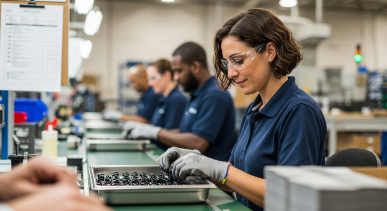 Koncentrált nő operátor összeszerelő soron — monotonitástűrés munka